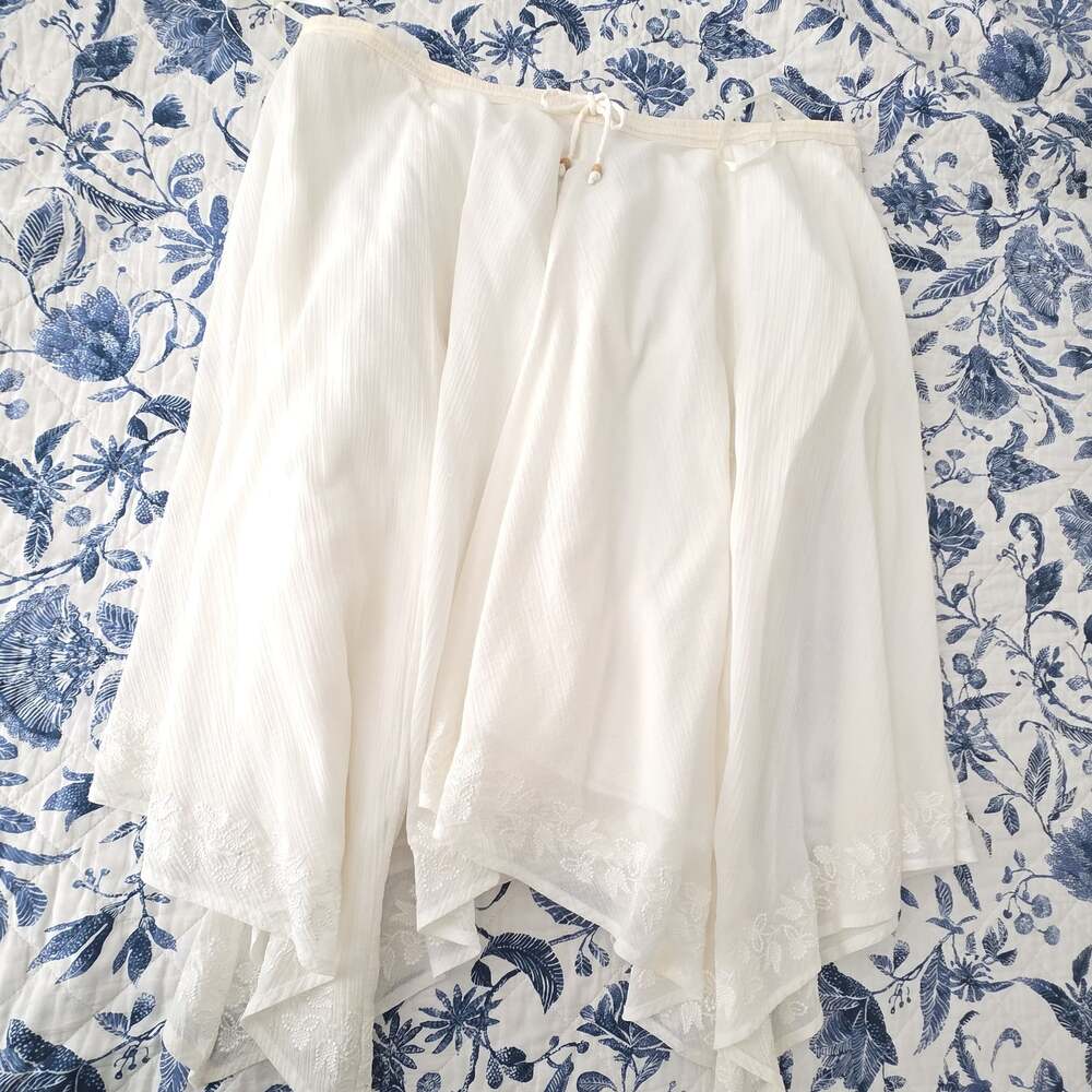 Lauren Ralph Lauren Cotton Maxi Skirt XL White Boho Cottagecore Embroidered Tier